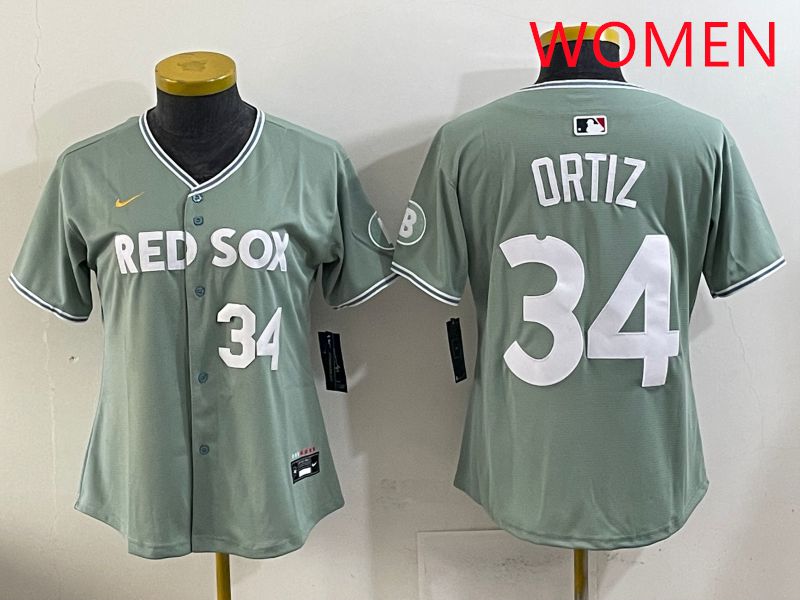 Women 2025 Boston Red Sox #34 Ortiz Green Joint Name Nike MLB Jersey style 4